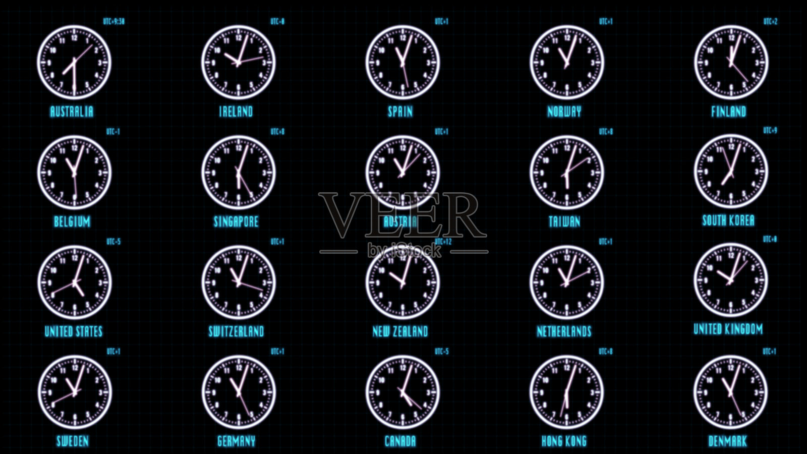挂钟模拟时区未来元素重叠国家插画图片素材