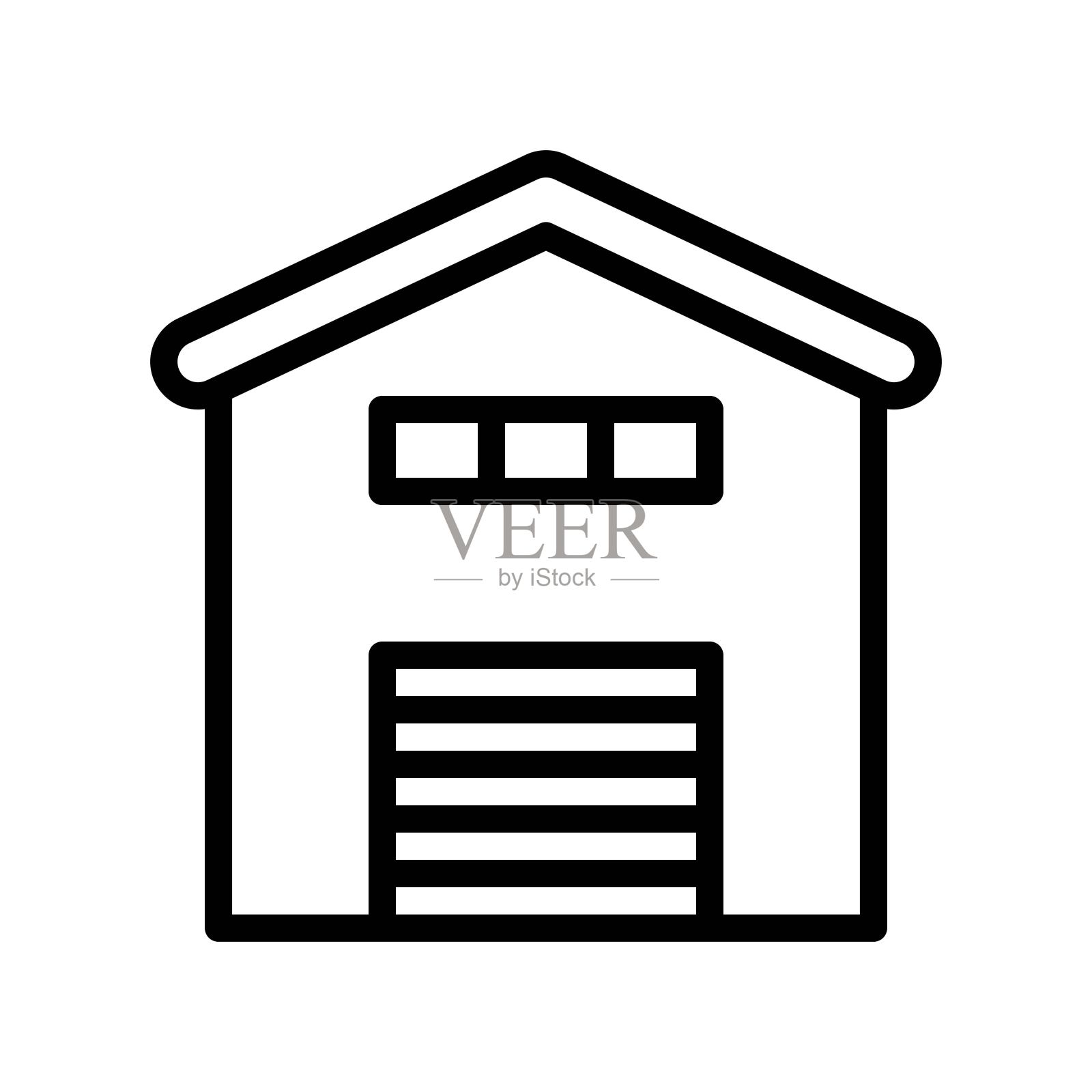 住宅物业外观视图建筑可编辑的轮廓图标。图标素材