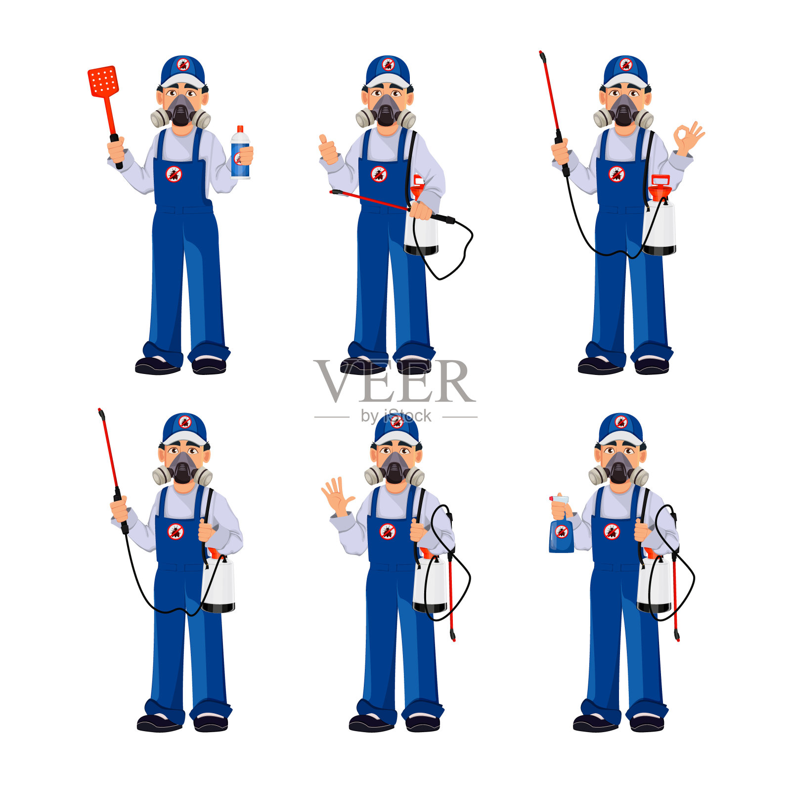 害虫防治工人穿着防护工作服插画图片素材
