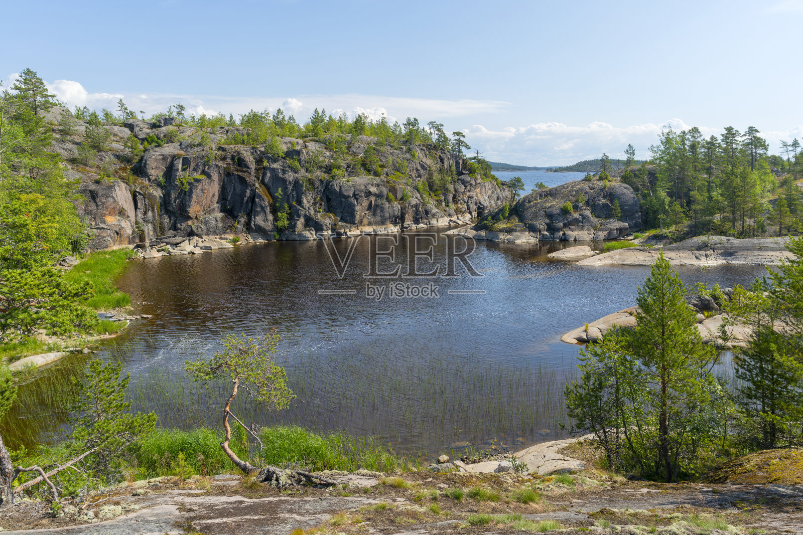 拉多加湖景观。照片摄影图片