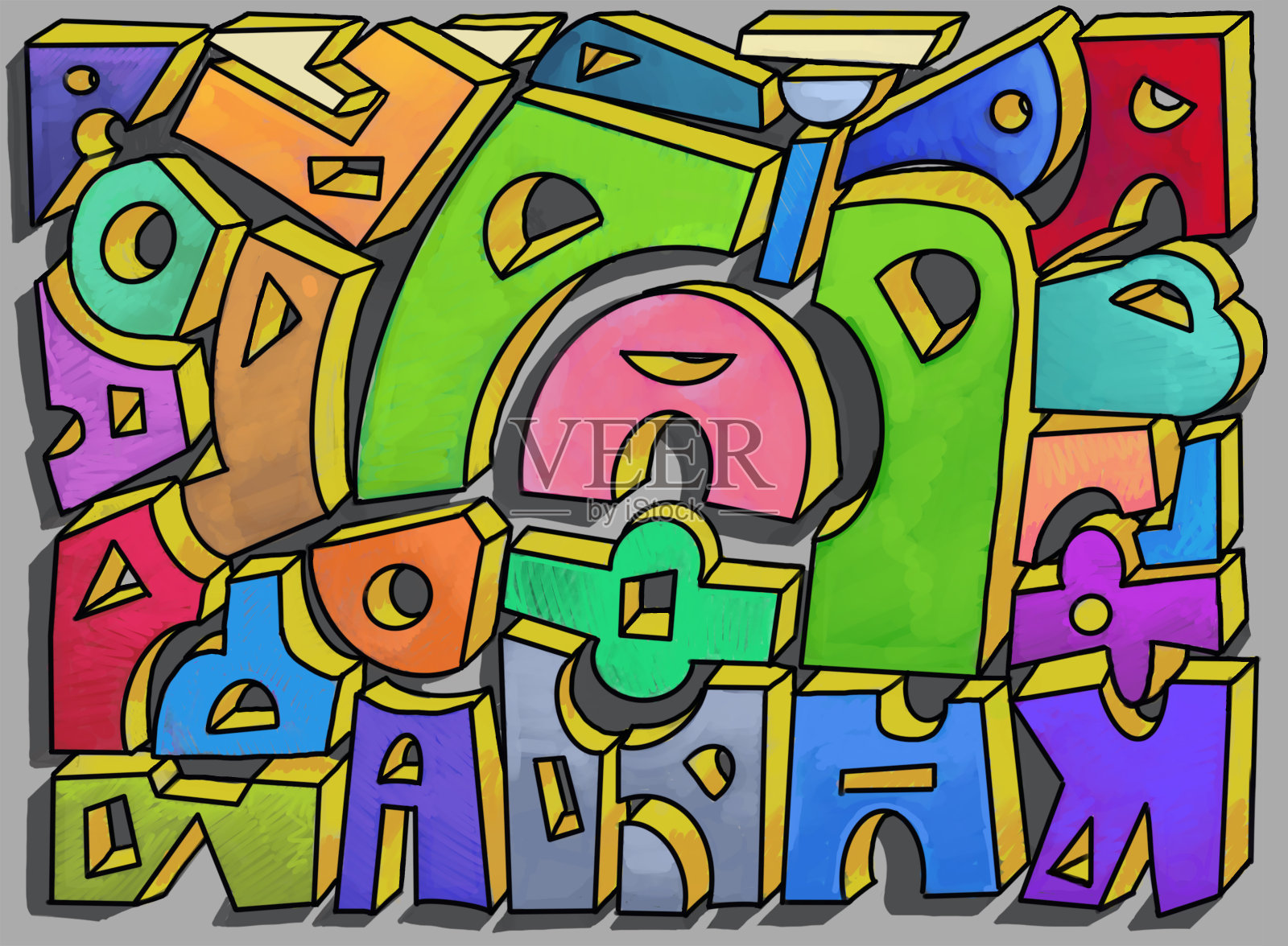 具有尺寸、颜色和阴影的拼图式工件。插画图片素材