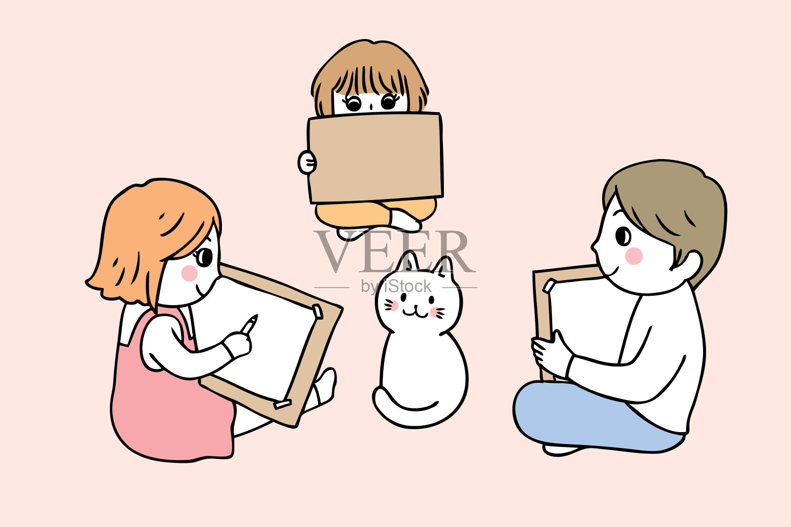 卡通可爱的学生回学校画猫矢量。插画图片素材