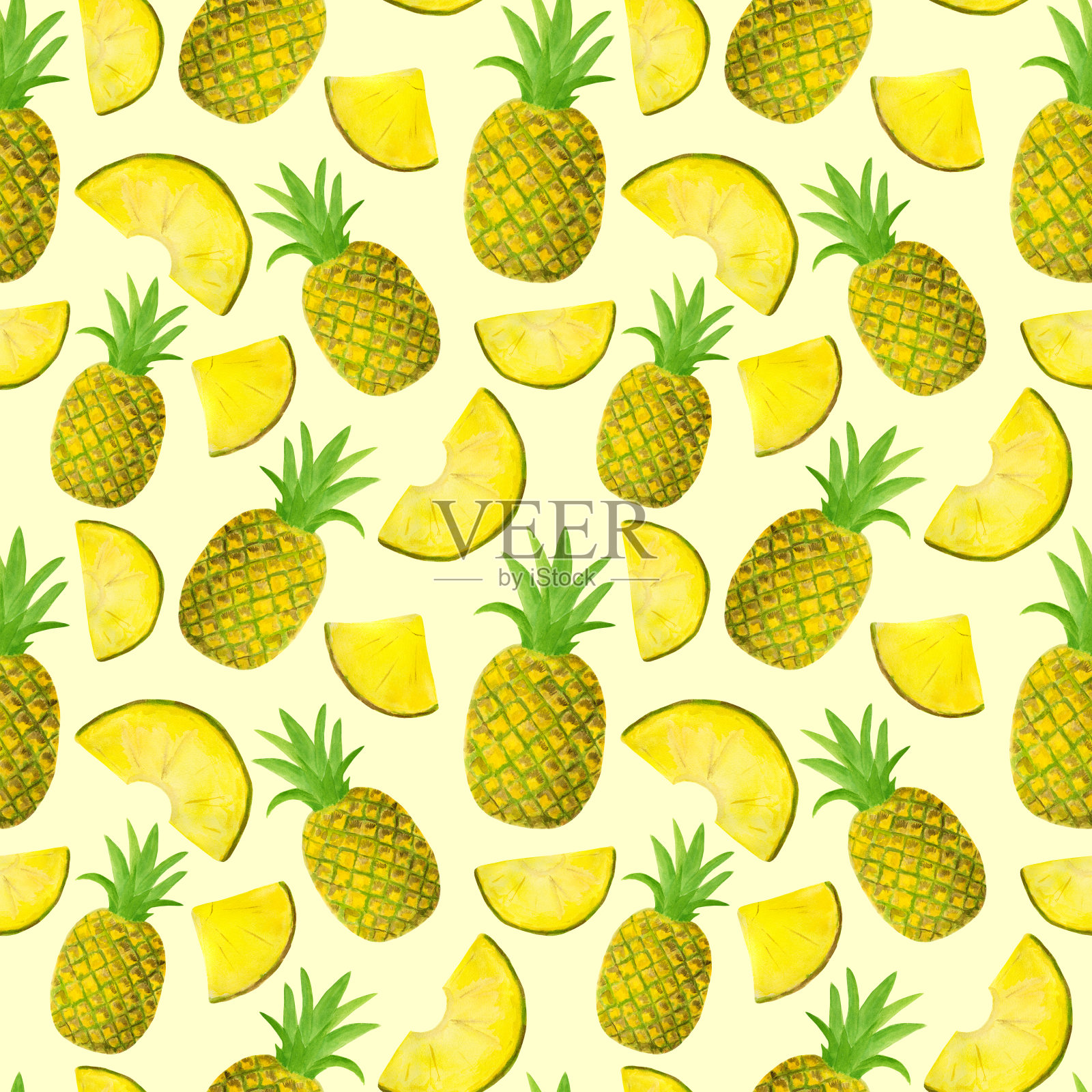 水彩菠萝无缝图案照片摄影图片