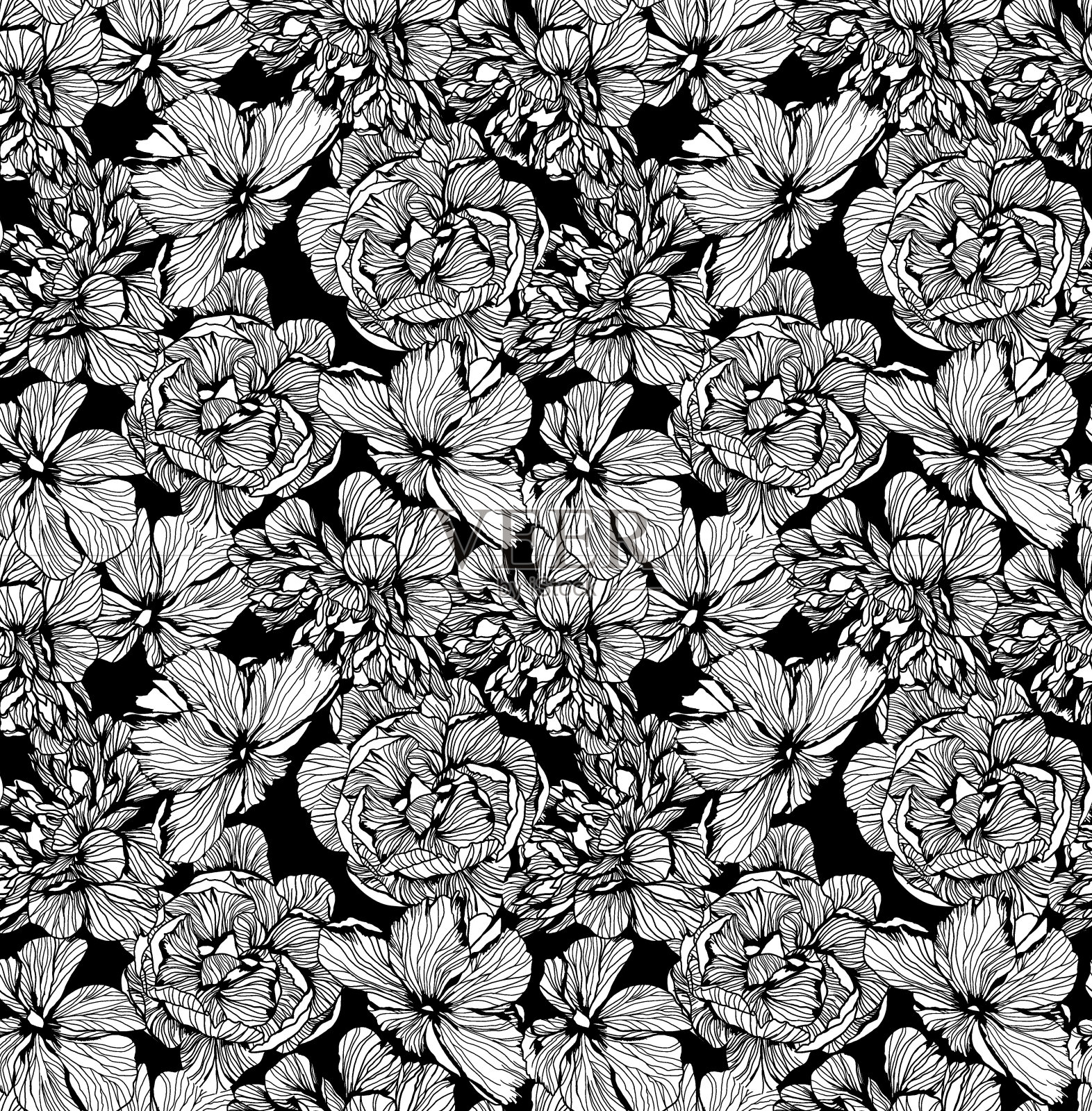 单色抽象花卉无缝模式库存插图照片摄影图片