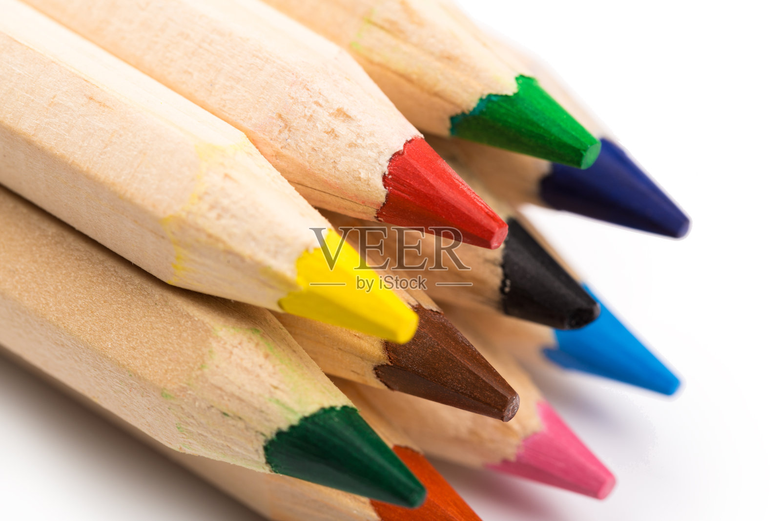 彩色木制铅笔孤立在白色背景上。自然的颜色。艺术和业余爱好工具，一套彩色文具照片摄影图片