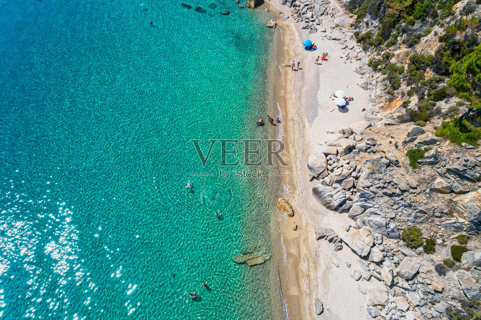 希腊Chalkidiki vourvouu的Fava海滩照片摄影图片