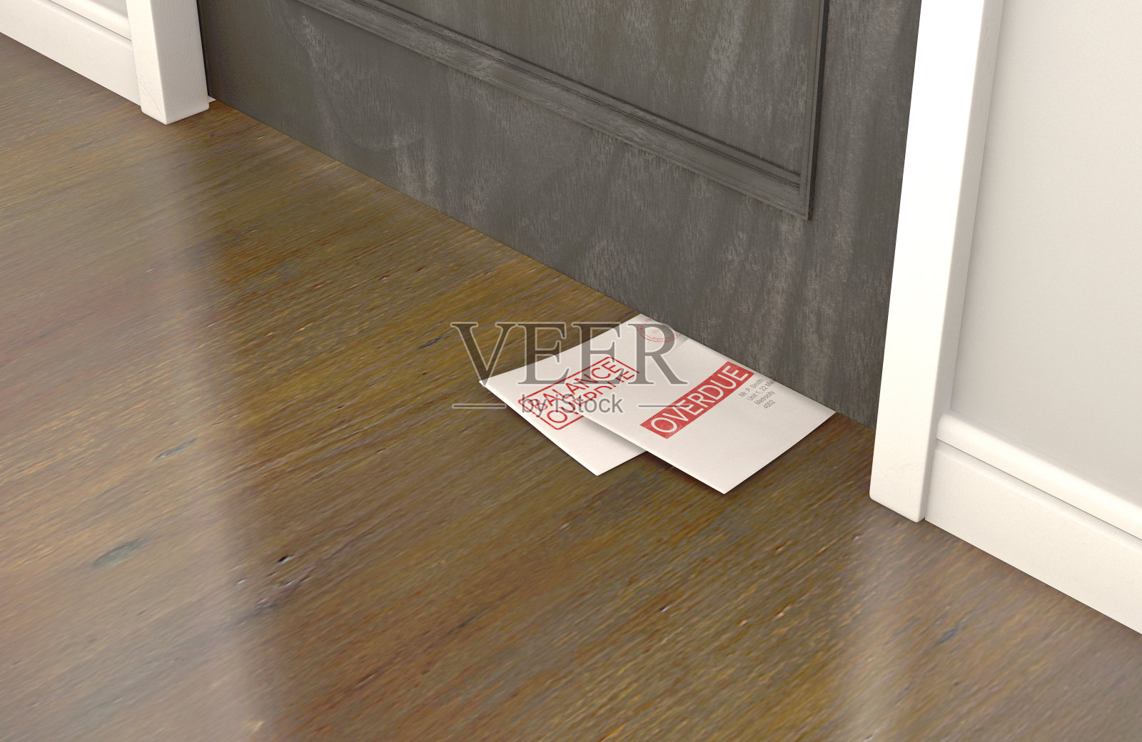 门下的债务信封照片摄影图片