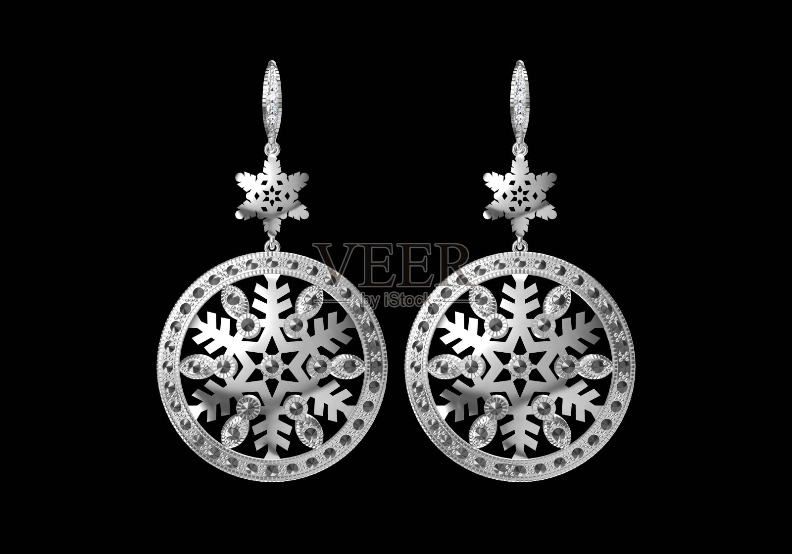 美丽的耳环在白色背景，3D渲染。3D渲染。照片摄影图片