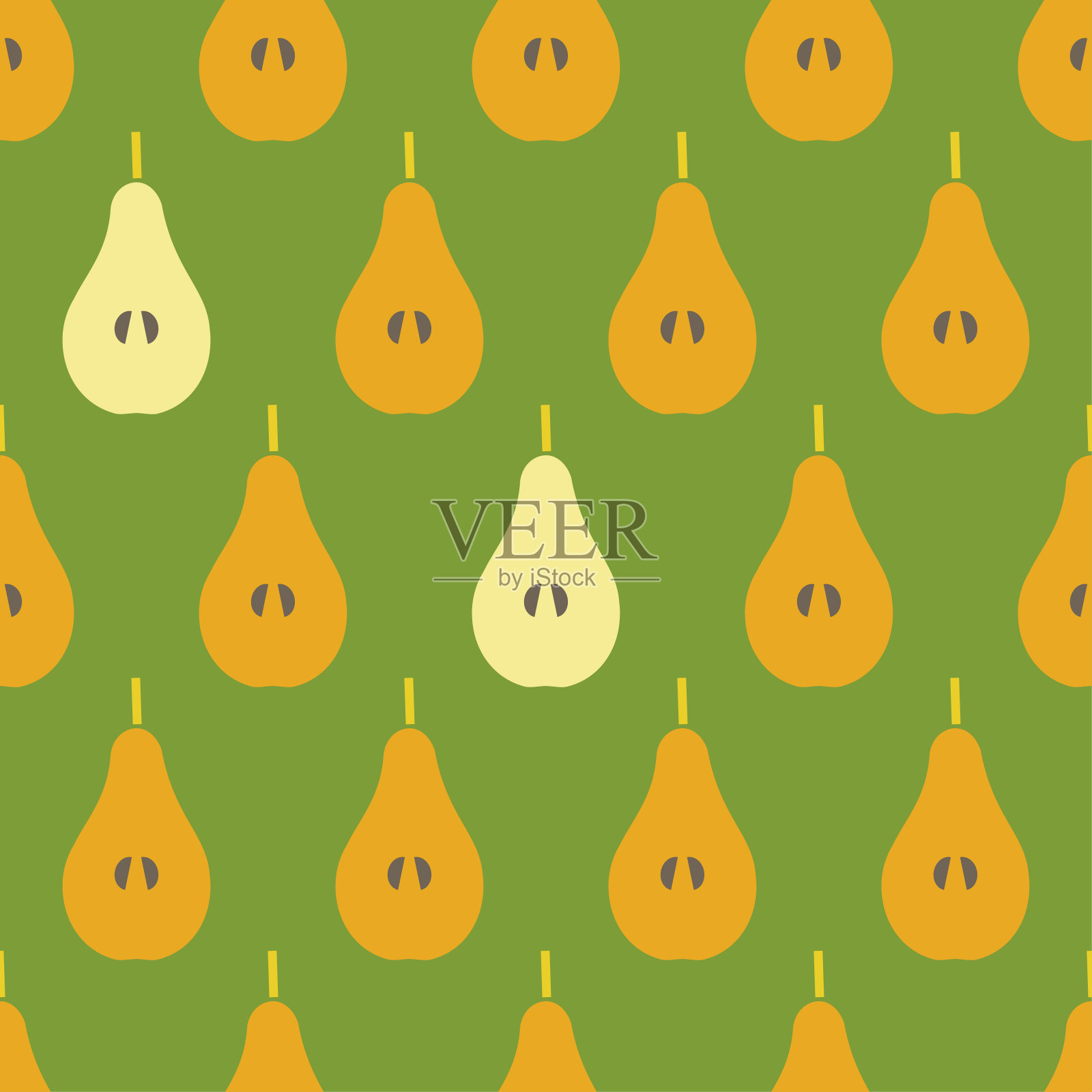 无缝背景装饰黄色梨。收成。夏天的花园。插画图片素材