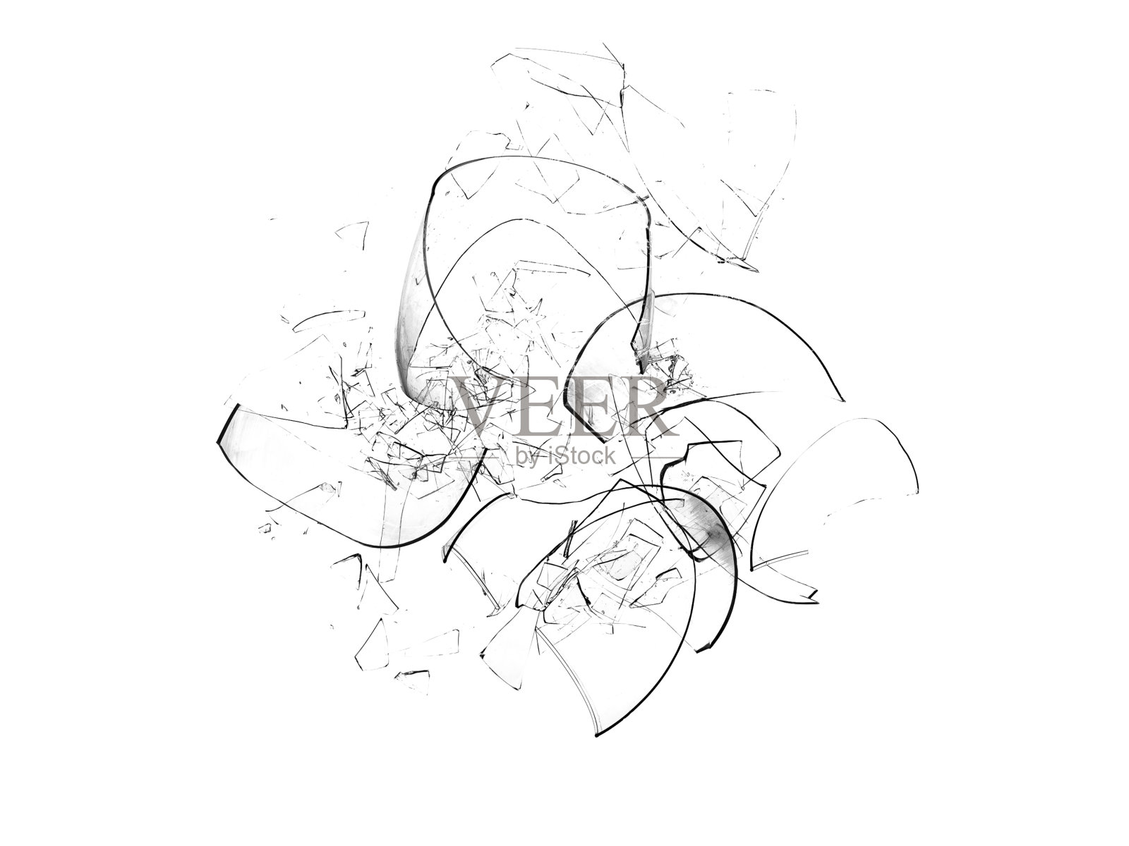 玻璃杯碎玻璃上以白色为背景，纹理为背景设计对象照片摄影图片