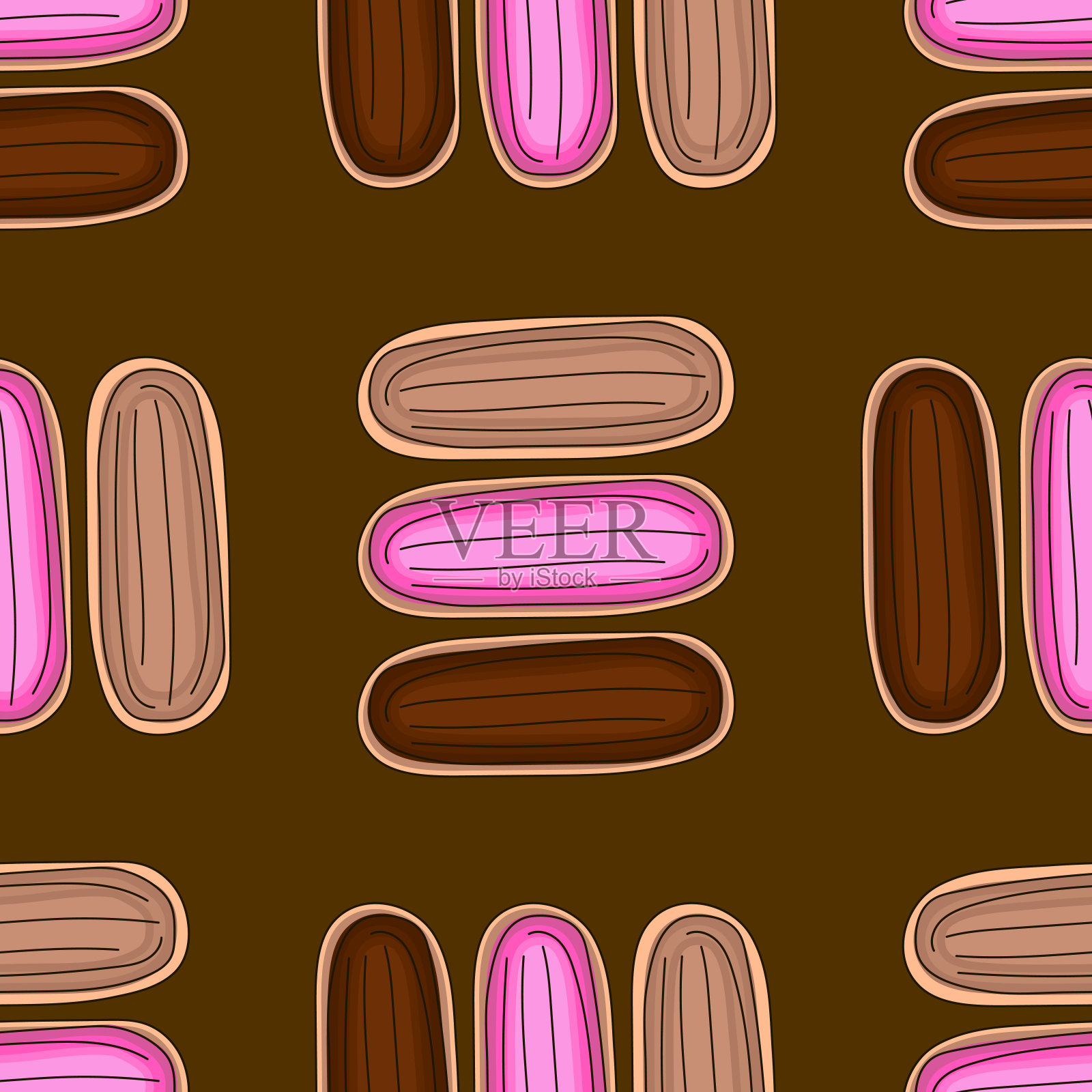 手绘矢量无缝模式-蛋奶蛋糕插画图片素材