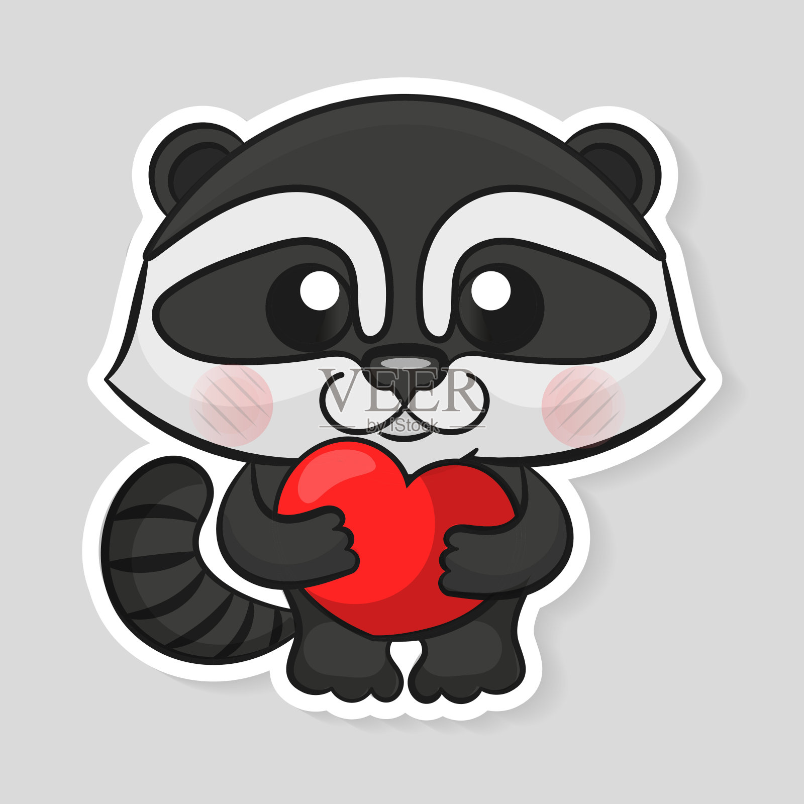 可爱的浣熊动物贴片贴纸设计插画图片素材