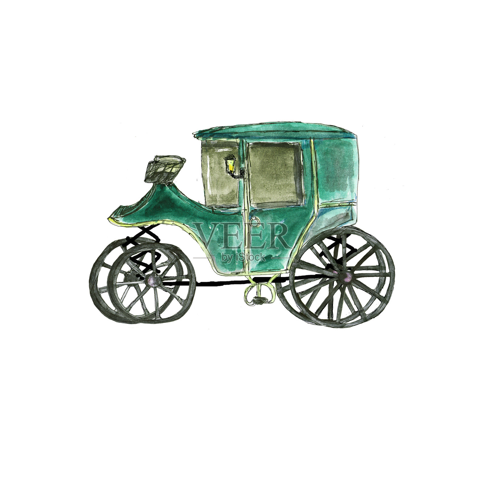 维多利亚风格复古复古汽车潮蒸汽朋克设计孤立的白色背景插画图片素材