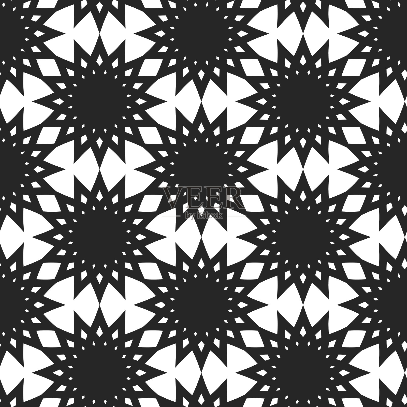 无缝矢量黑白图案。重复几何花朵背景。10 eps设计面料，纺织品，封面，包装，广告横幅。插画图片素材
