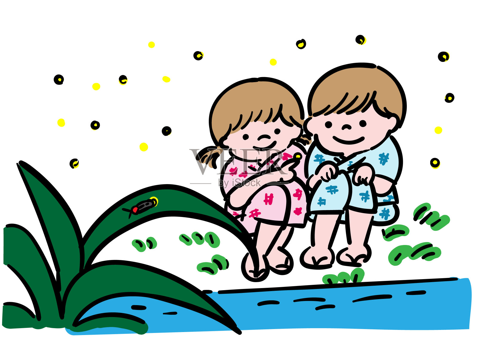 发现萤火虫的孩子设计元素图片