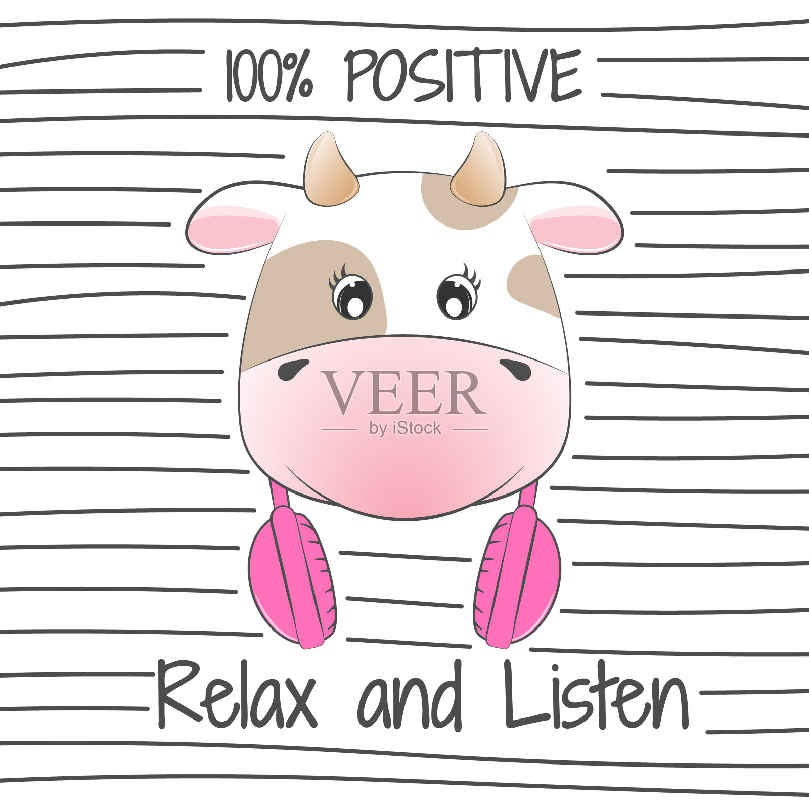 美正卡通牛爱听音乐。插画图片素材