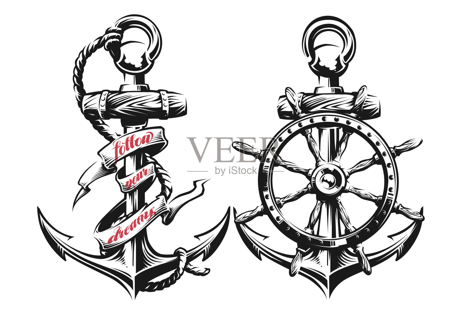 锚和船轮设计元素图片
