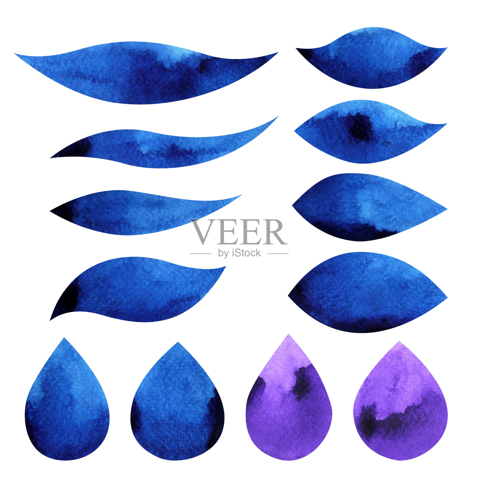 水彩笔触画彩色套插图设计手绘设计元素图片