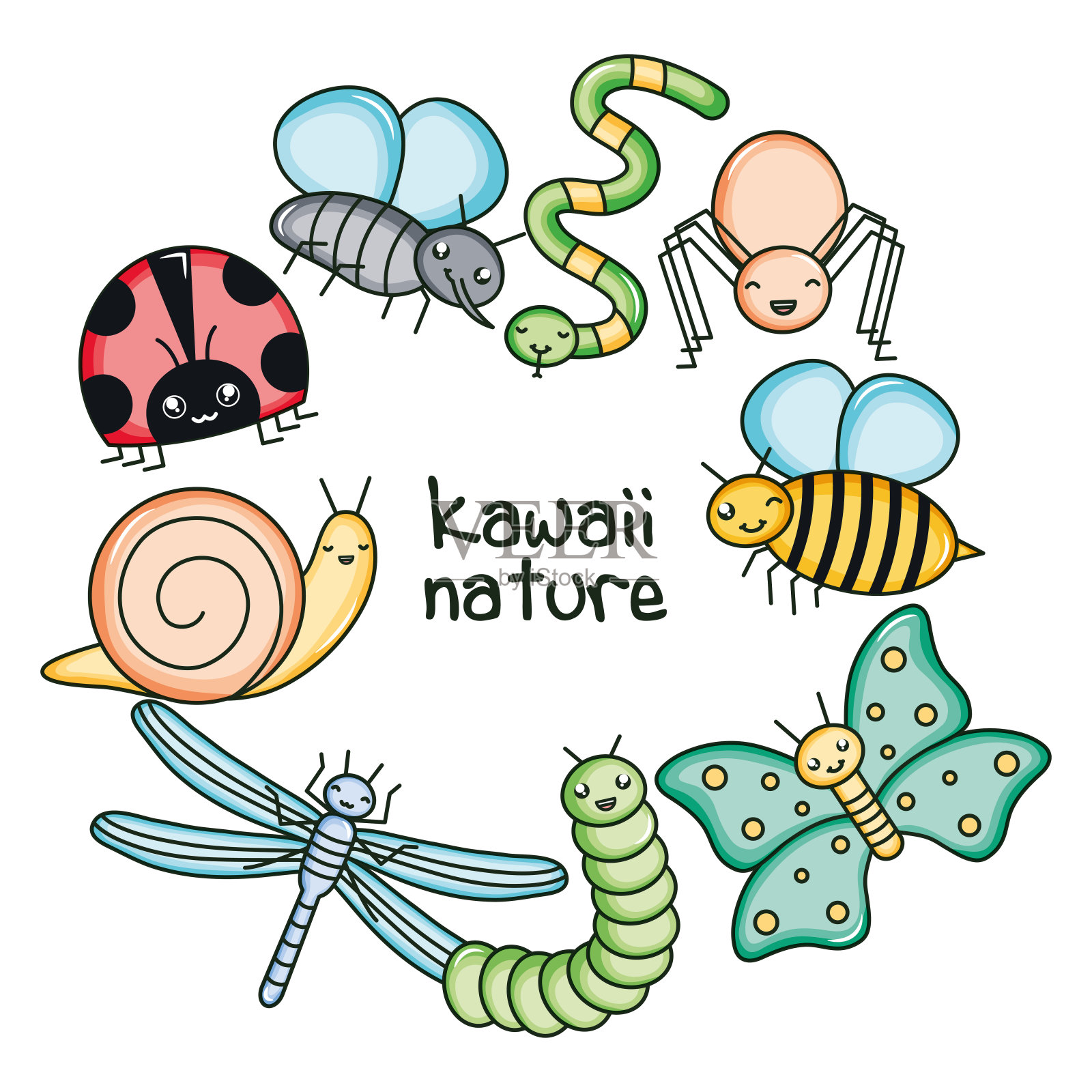 可爱的小花园动物，可爱的角色插画图片素材