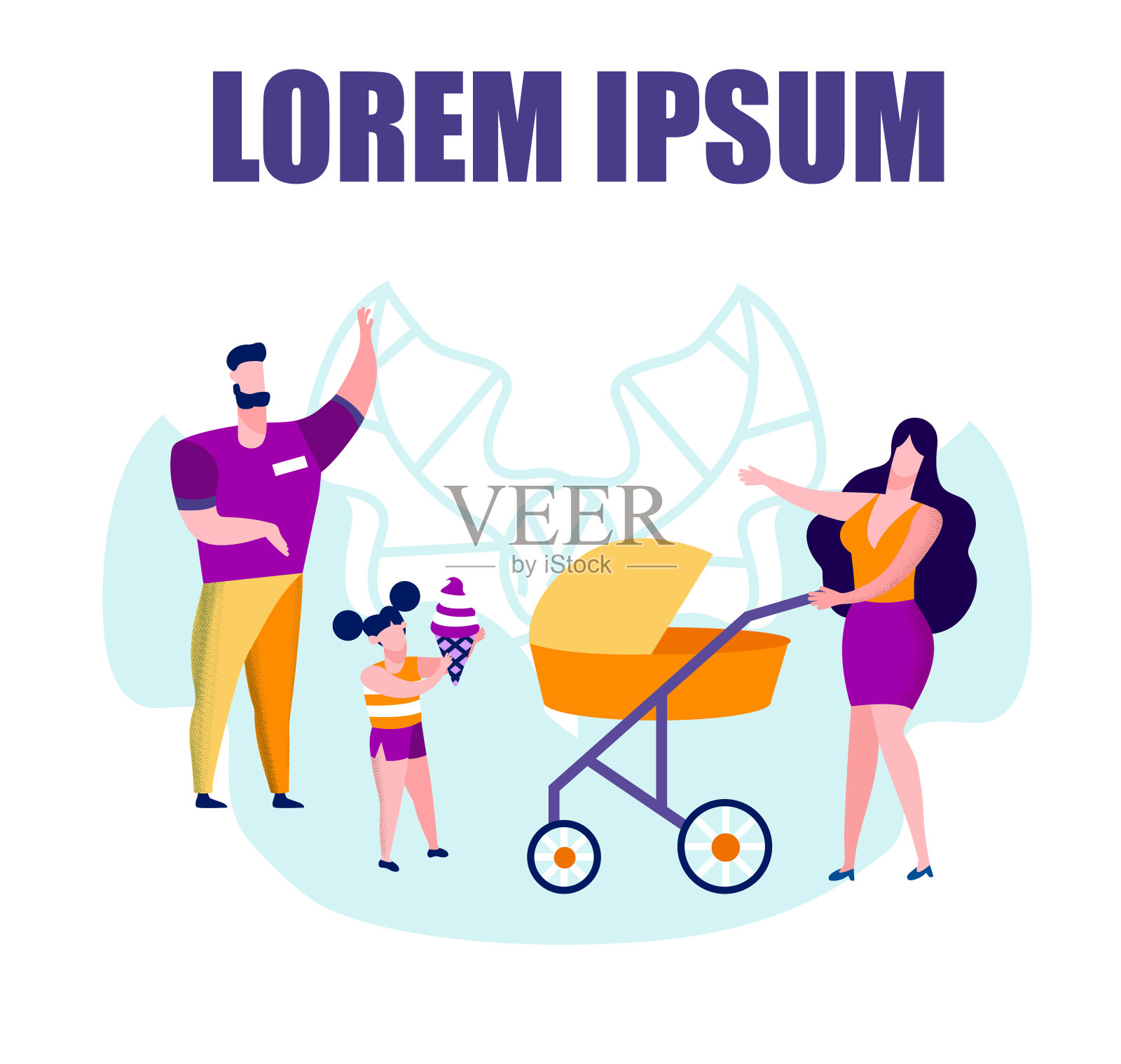 妈妈，爸爸，宝贝小女儿花时间插画图片素材