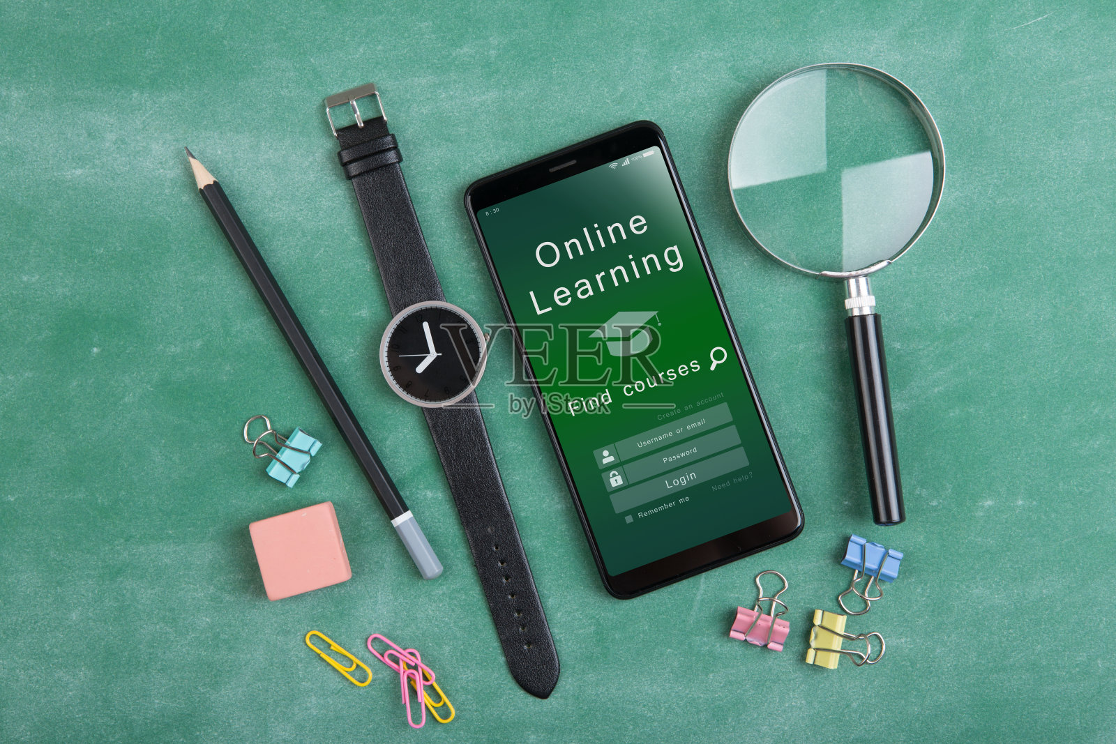 E - learning概念，在线教育登录或注册界面设计照片摄影图片