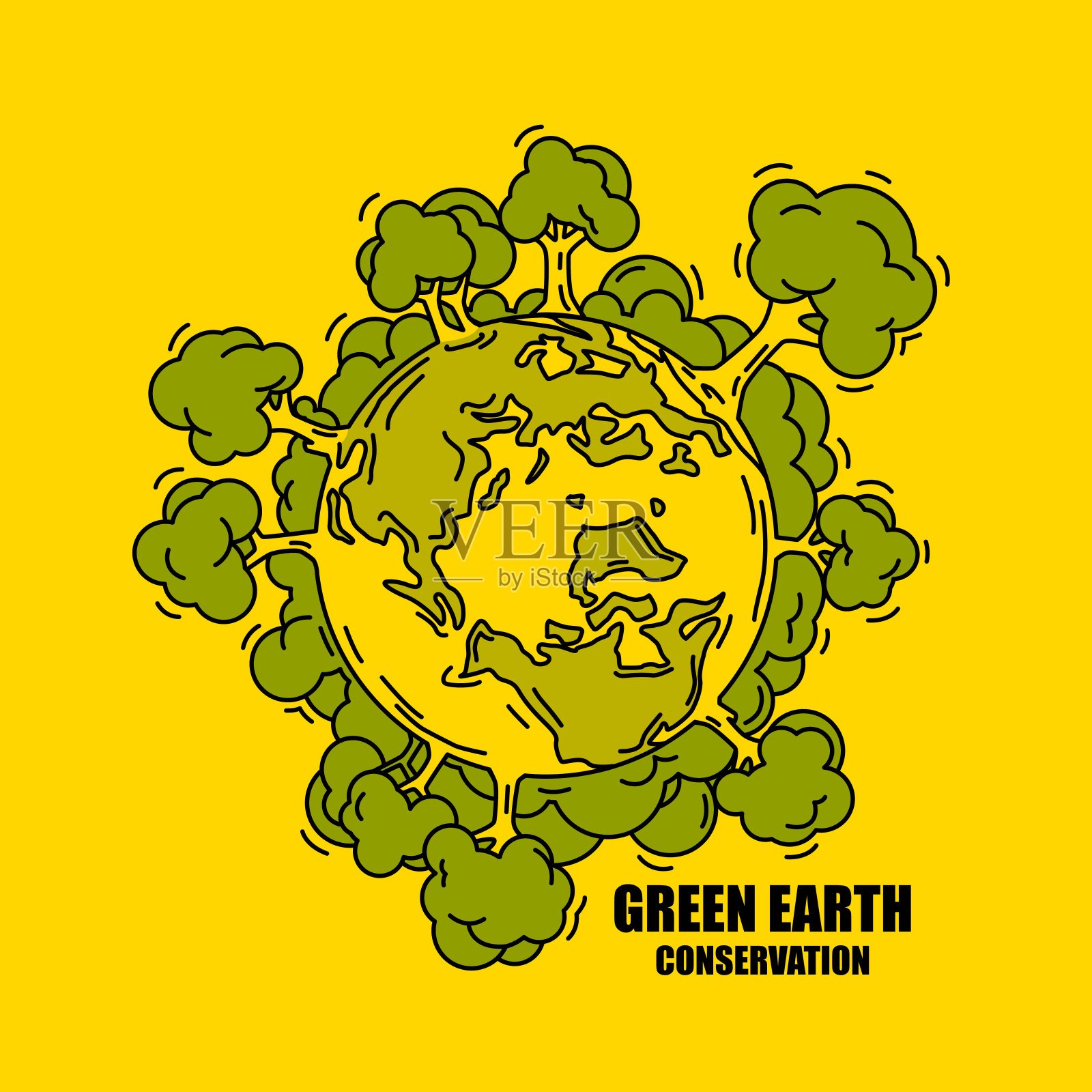 涂鸦艺术风格，绿色生态理念。插画图片素材