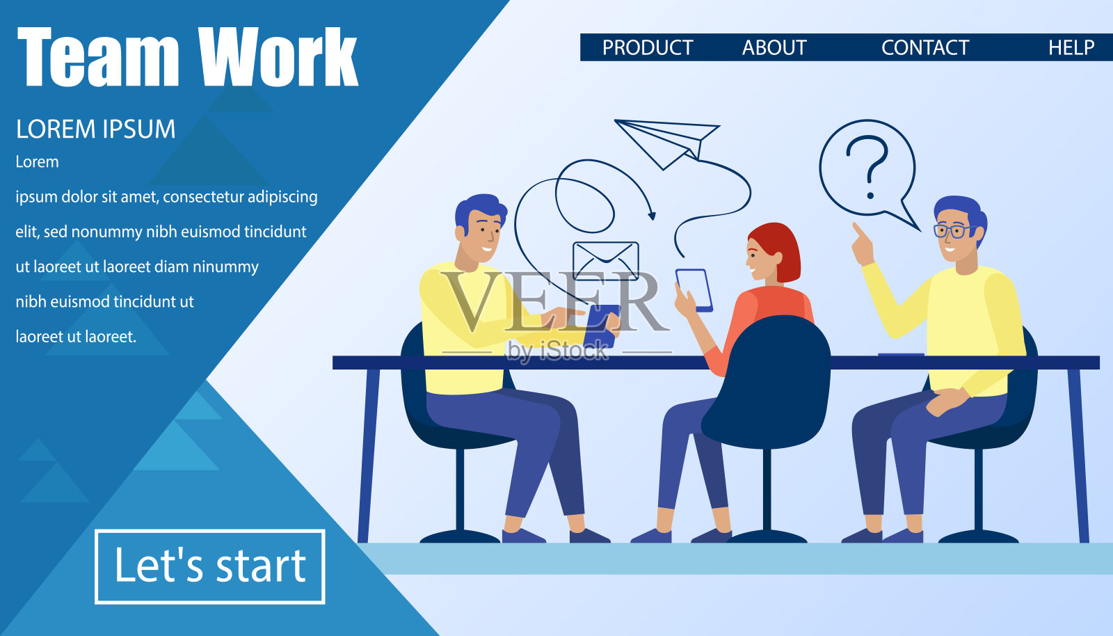 团队工作和手机应用设计平面着陆页面插画图片素材