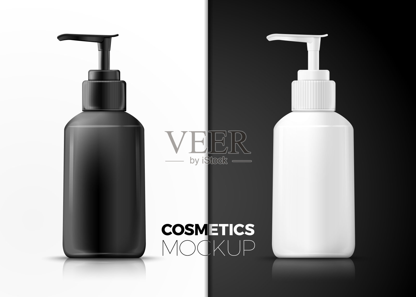 矢量泵瓶，隔离黑色和白色插画图片素材