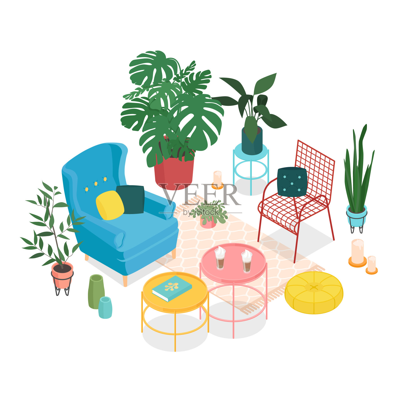 等距阳光房插画图片素材