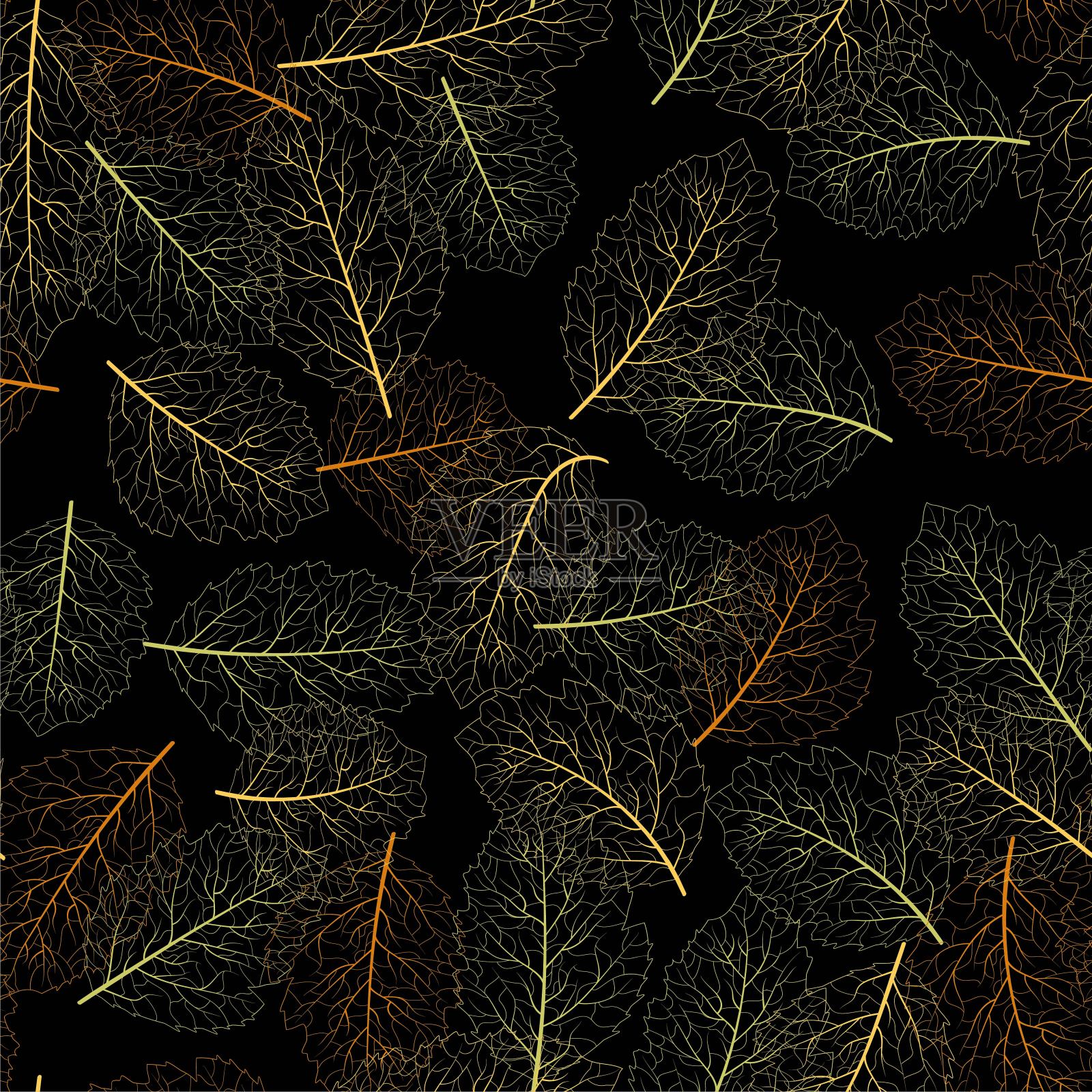 秋叶无缝，风格优美。无缝的树叶的图案。插画图片素材