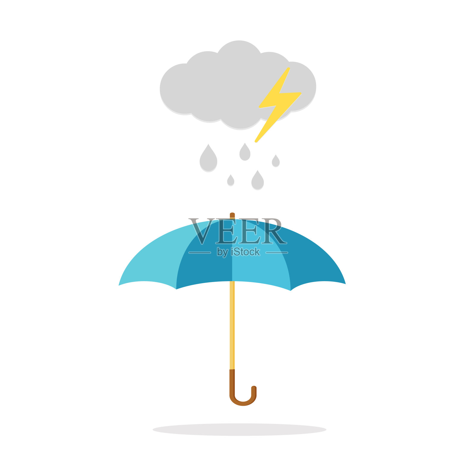 云下，雨中撑开伞。平面风格矢量插图图标矢量插画图片素材