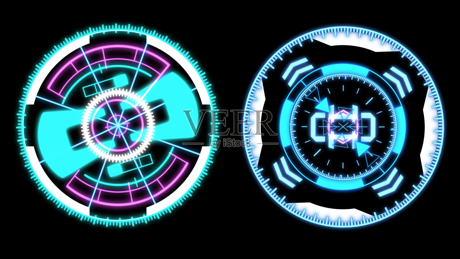 HUD未来的旋转十字准线圆用户界面目标点监视器概念。插画图片素材