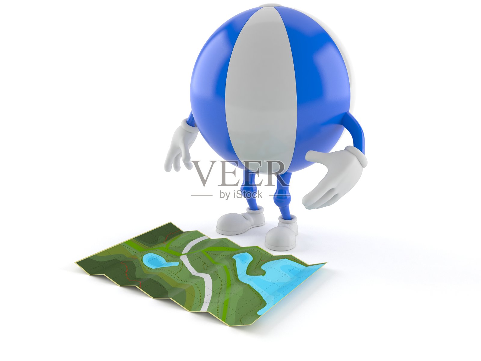 沙滩球人物看着地图照片摄影图片