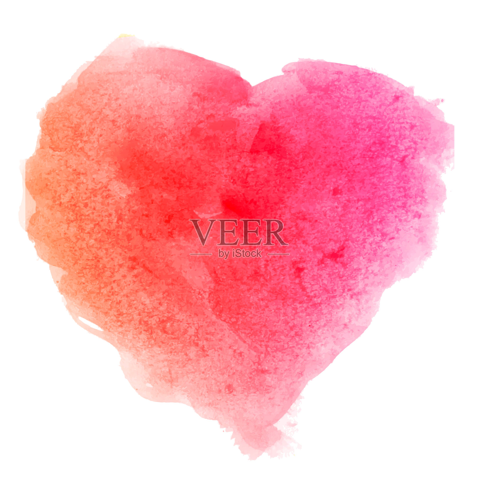 水彩粉色红色手绘纸纹理孤立的心型染色在白色的背景为情人节。抽象水彩画矢量插图在grunge风格。湿刷浪漫绘画。插画图片素材