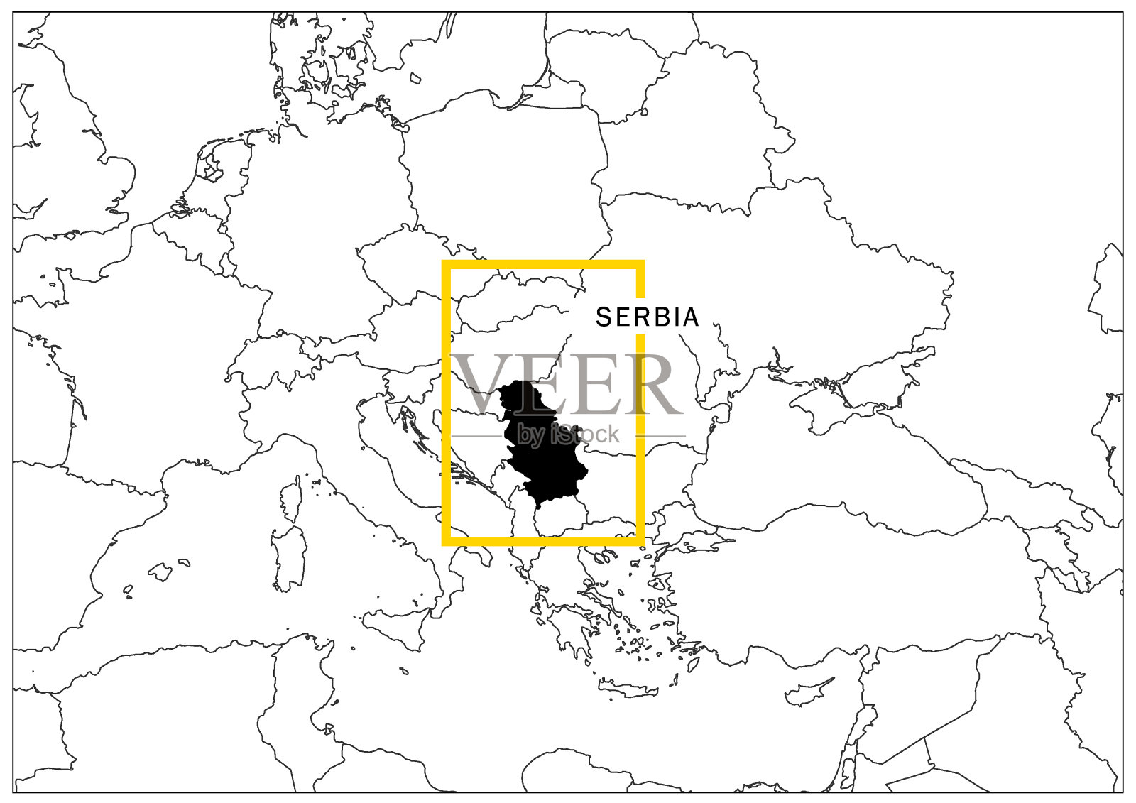 塞尔维亚的黄色框架和名称的国家插画图片素材
