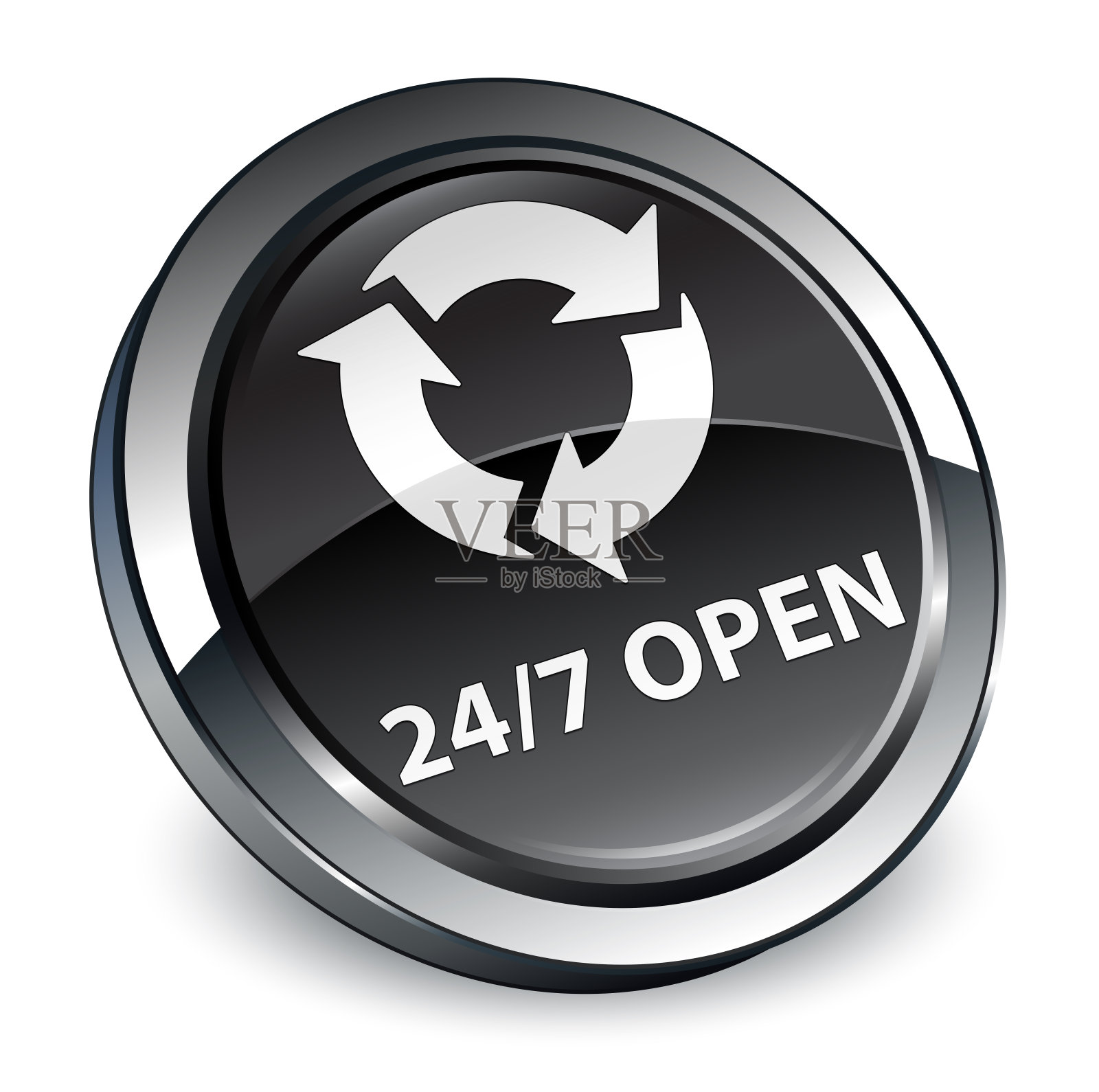 24/7打开3d黑圆按钮插画图片素材