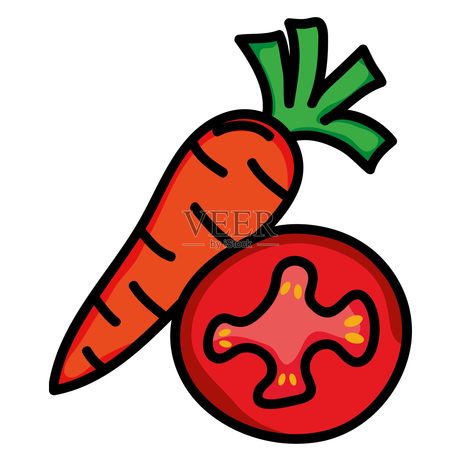 新鲜的番茄和胡萝卜蔬菜图标插画图片素材