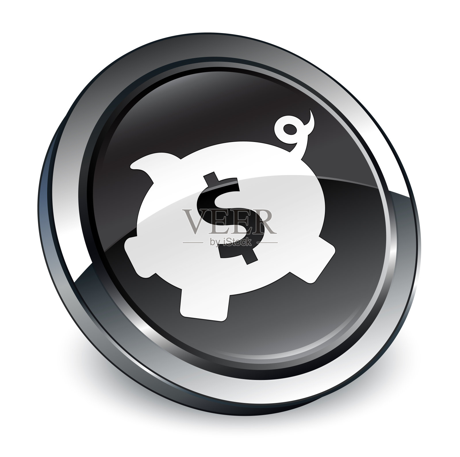 小猪储蓄罐美元标志图标3d黑色圆形按钮设计元素图片