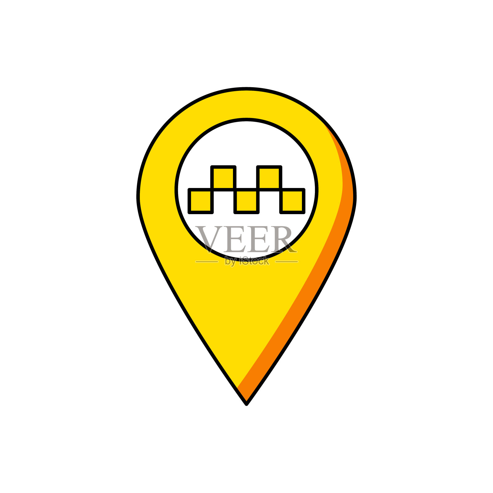 彩色图标指针标记出租车的位置，矢量图标素材