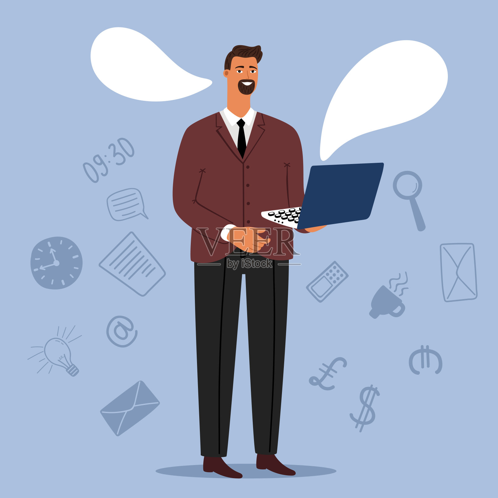 商人在线聊天矢量插图与语音气泡插画图片素材