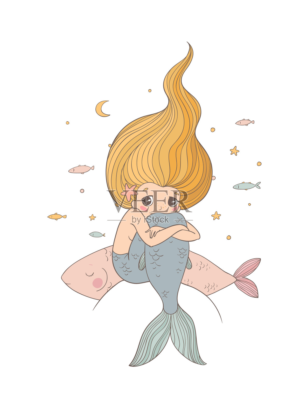 塞壬.海的主题.白色背景上孤立的物体