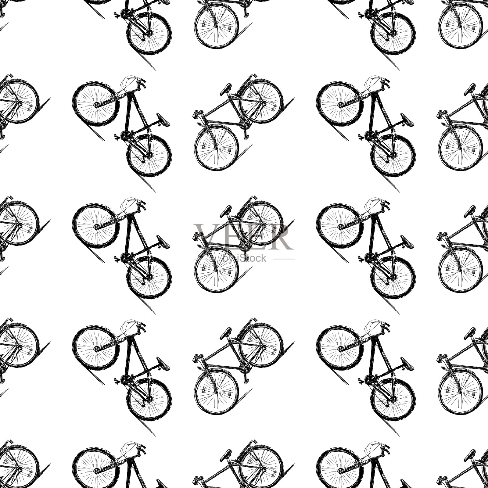 无缝模式的自行车草图设计元素图片