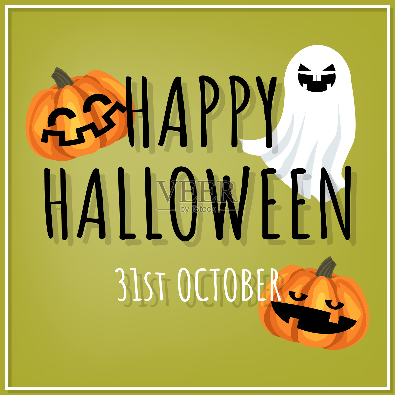 万圣节背景与万圣节派对10月31日文字与可爱的幽灵和万圣节南瓜。设计模板素材