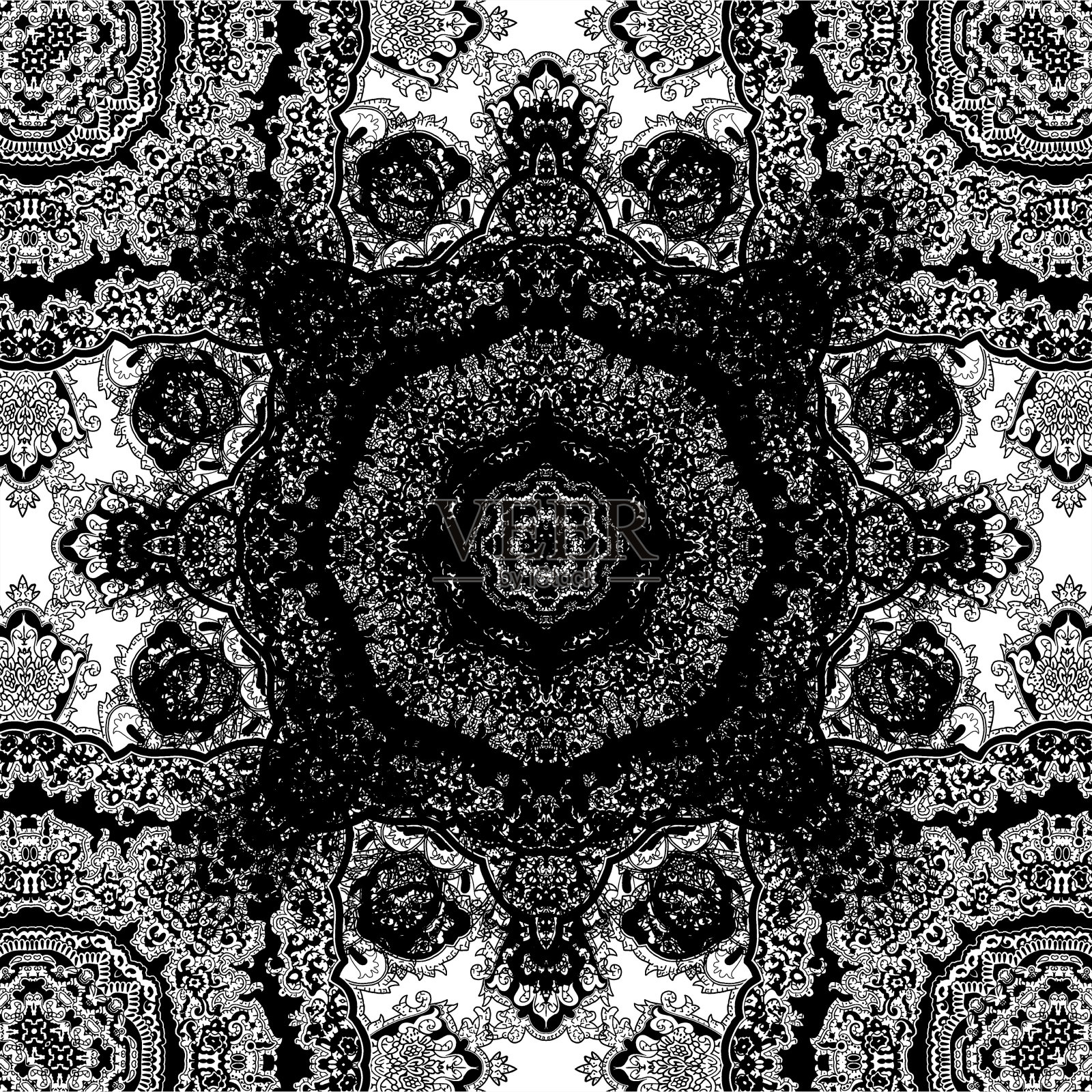 佩斯利图案。复杂的佩斯利黑白图案。插画图片素材