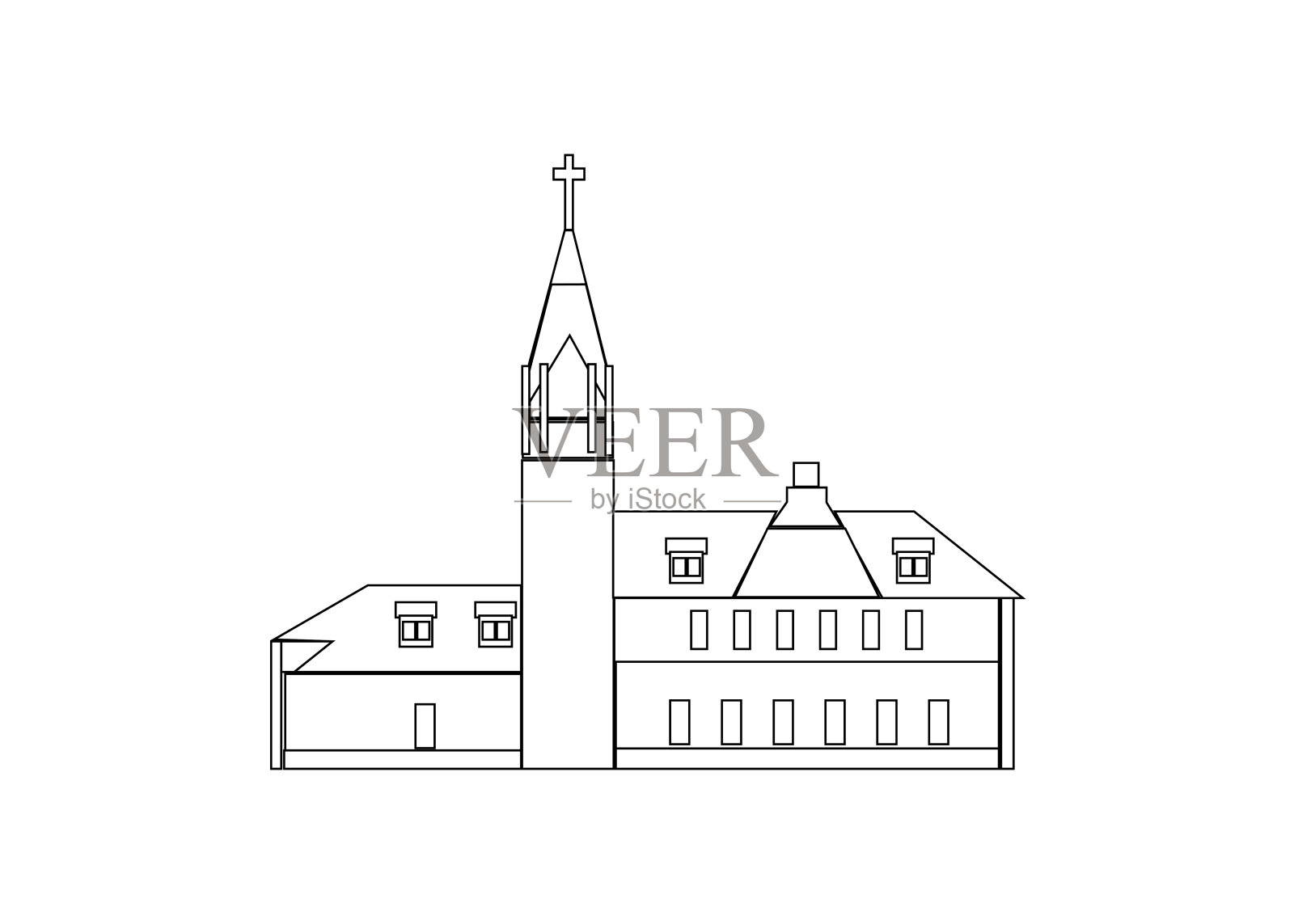 矢量插图的火车站与黑色和白色的线插画图片素材