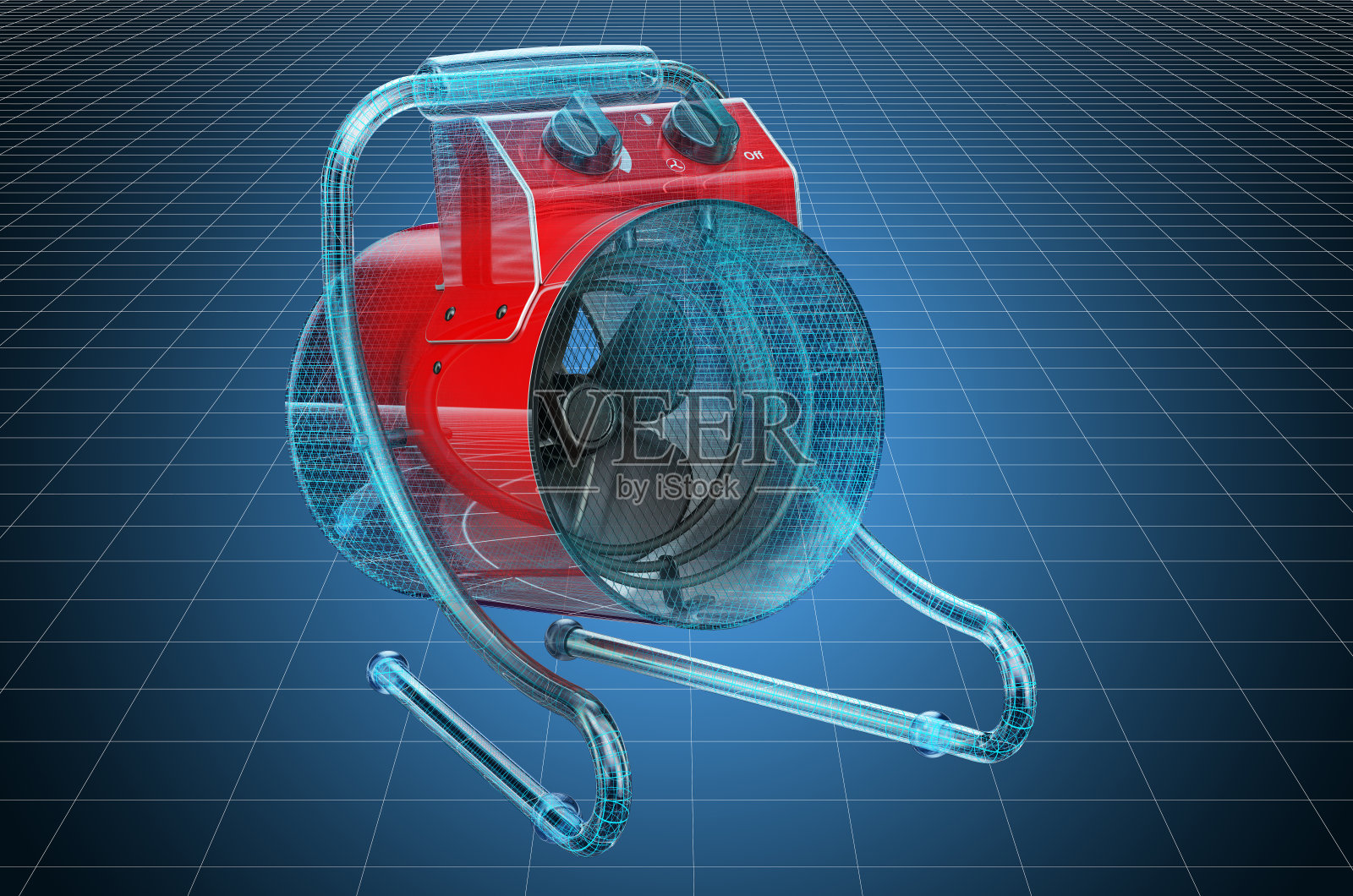 工业风机加热器，电热地板热风枪，图纸可视化三维cad模型。三维渲染照片摄影图片