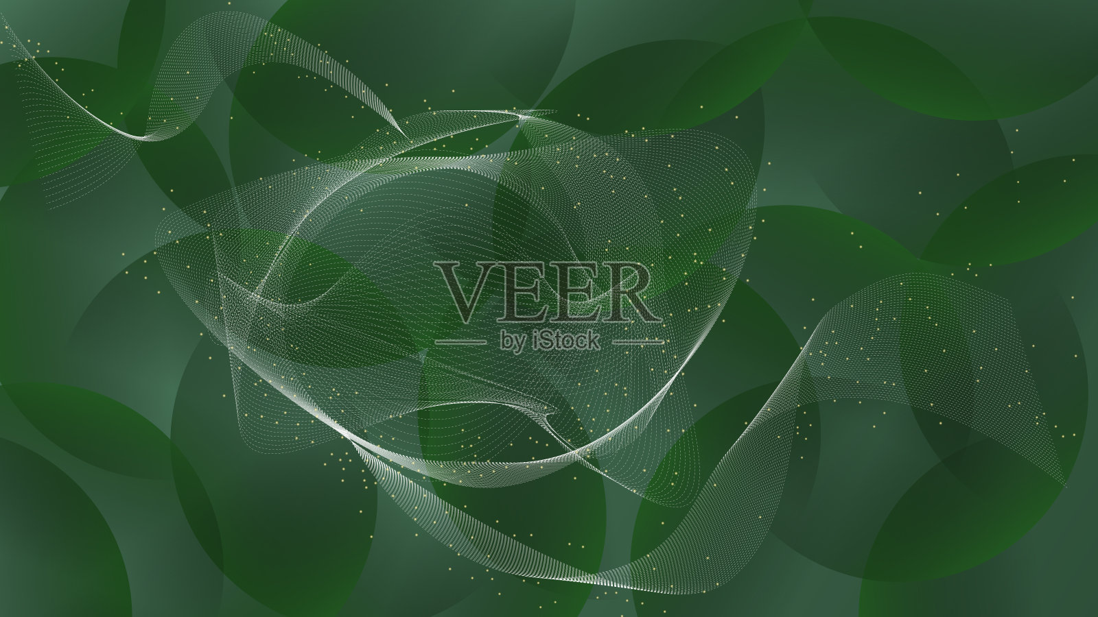 深绿色背景与抽象的白色和黄色线和点插画图片素材