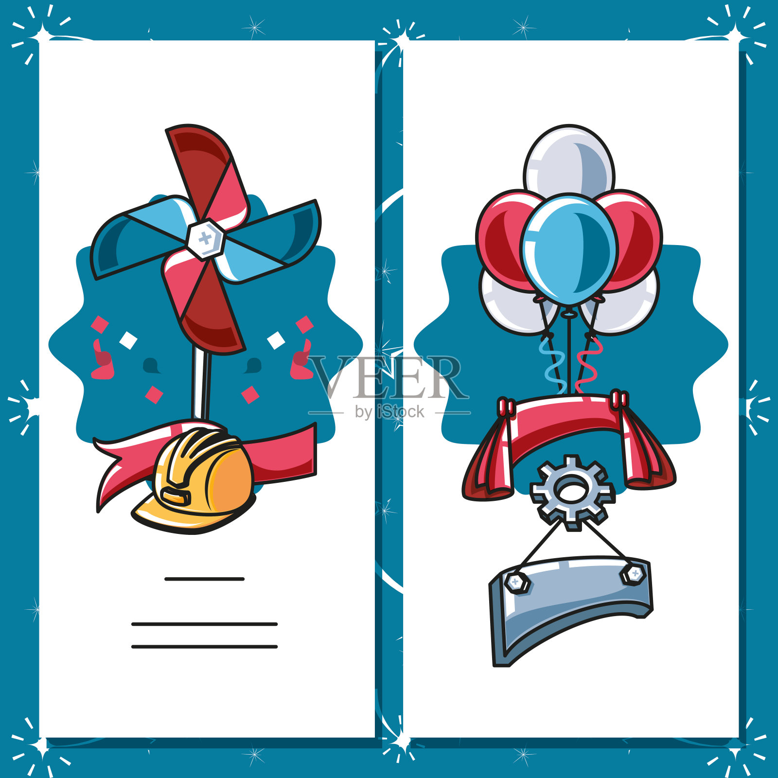 用头盔和装备设置劳动节快乐标签插画图片素材