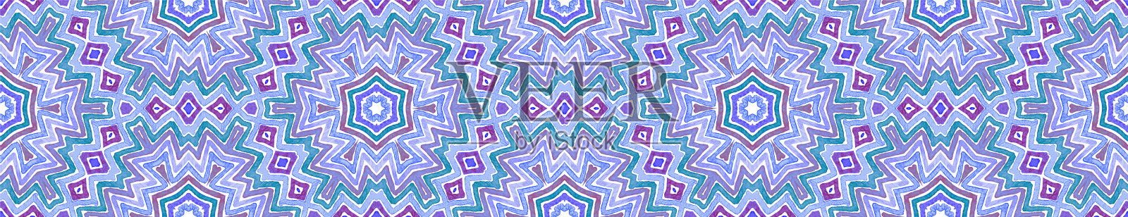 蓝色无缝边框滚动。几何水彩插画图片素材