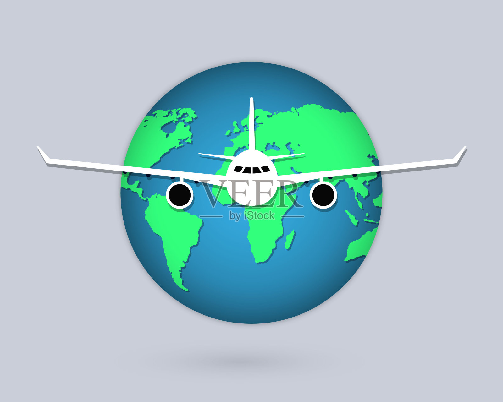 乘飞机环游世界。乘飞机环游世界，乘飞机在不同的国家旅行。地球。旅游和旅游概念。插画图片素材